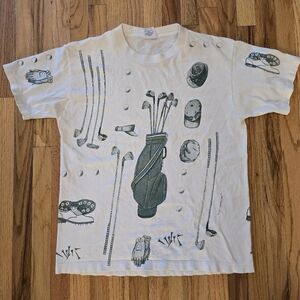 Painted Lady Vtg 90s AOP Golf Short Slv T Shirt Size L Single Stitch White